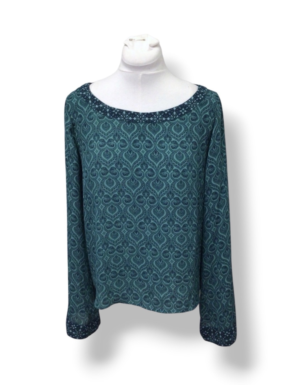 Finn & Grace Women’s Long Flared Bell Sleeve Crop Blouse, Green, size L